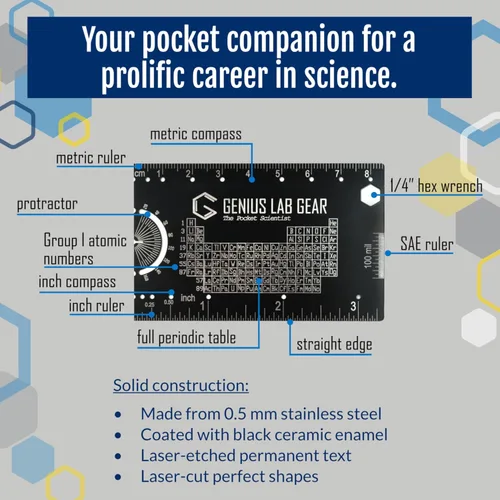 Vista 6 de The Pocket Scientist - Pequeña Regla de Ciencia de Metal con Escala, Mini Multiherramienta Tecnológica Genial, Regalo de Graduación Universitaria