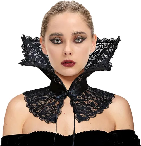Vista 9 de L'VOW Gargantilla de cuello de pie barroco para mujer, con encaje deshuesado, estilo renacentista, estilo victoriano, accesorios de vampiro