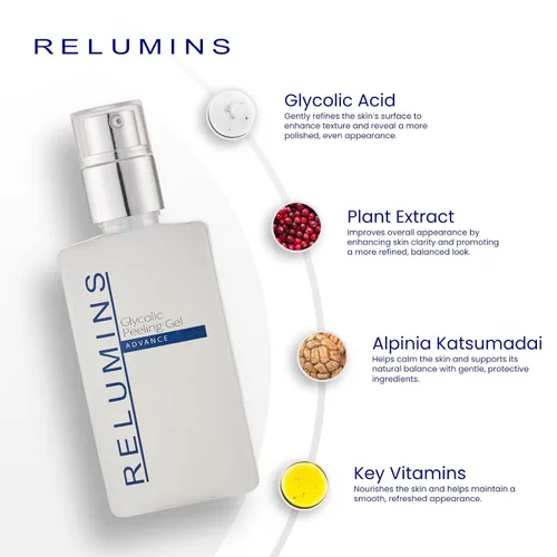 Vista 4 de Relumins Gel pelador glicólico avanzado de 6.8 fl oz – Gel exfoliante para una piel más suave y firme con 5% de ácido glicólico, extractos de frutas
