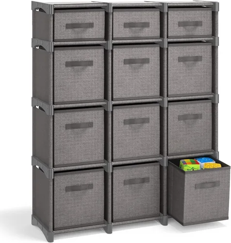 Vista 11 de Estante organizador de almacenamiento de tela de 6 cubos para dormitorio, sala de juegos y más, estantes resistentes para cubos de bricolaje en negro