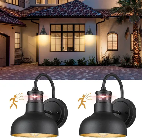 Vista 12 de Lámpara de pared para exteriores con sensor de movimiento de 7 pulgadas, IP65, color negro 1 pack black 7-inch barn light with 3 modes, 220-degree