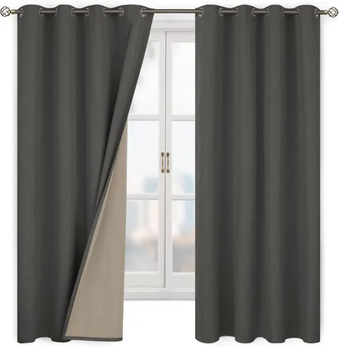 Vista 15 de BGment - Cortinas opacas al 100 % con forro para el dormitorio, cortinas con ojales, con textura de lino, de aislamiento térmico, para la sala