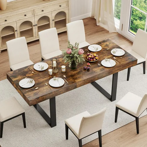 Vista 9 de Zevemomo Mesa de Comedor Expandible de 63"-78.7", Mesa de Cocina Estilo Granja para 6-10 Personas, Mesa de Comedor Rectangular Extensible, con Riel