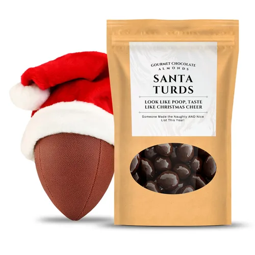 Vista 9 de Almendras de chocolate oscuro de Santa Turds, regalos gourmet de Kepperton para hombres, divertidos dulces navideños para adolescentes, rellenos