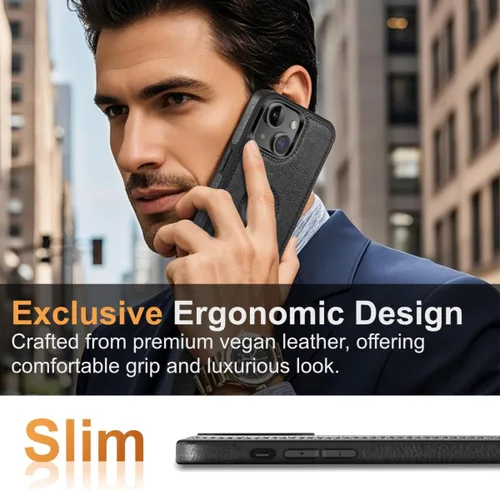 Vista 2 de Funda protectora de cuero de lujo con diseño único para iPhone 13 Mini, antideslizante, resistente a los arañazos, ultra delgada, funda protectora