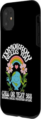 Vista 2 de iPhone 11 Retro Tomorrow Needs You 988 Funda de concientización sobre prevención del suicidio