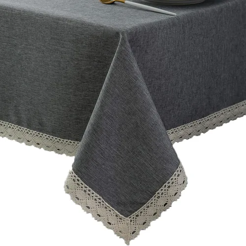 Vista 17 de EHouseHome Mantel de lino sintético con ribete de encaje, impermeable, a prueba de derrames, resistente a las manchas, sin arrugas, a prueba
