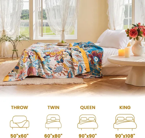 Vista 105 de MSGKV - Manta bohemia/primaveral de algodón para sofá y sala de estar, de gasa acogedora, de 50 x 60 pulgadas 50"x60" Cotton Throw, Woven Bird