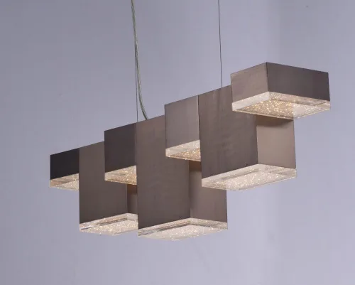 Vista 4 de ET2 E24466-160PC Pizzazz LED Geométrico Rectangular Cubo Cristalino Acrílico Lineal Lámpara de techo colgante, 7 luces 50.4 vatios totales, 9