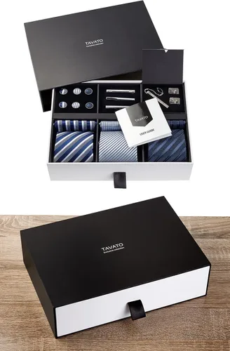 Vista 7 de Juego de corbata de regalo para hombre, corbata sedosa, bolsillo cuadrado, clips de corbata, gemelos para hombres