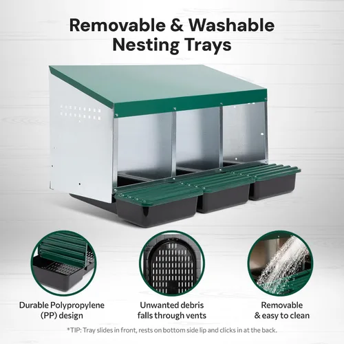 Vista 4 de Homestead Essentials Caja anidable de 3 compartimentos de estilo compacto, despliegue hacia adelante y Rollaway, gallina y pollo con tapas