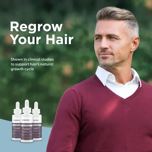 Vista 2 de Shapiro MD Hair Growth Experts Minoxidil Solución tópica al 5% para el crecimiento del cabello de los hombres, el suero promueve el crecimiento