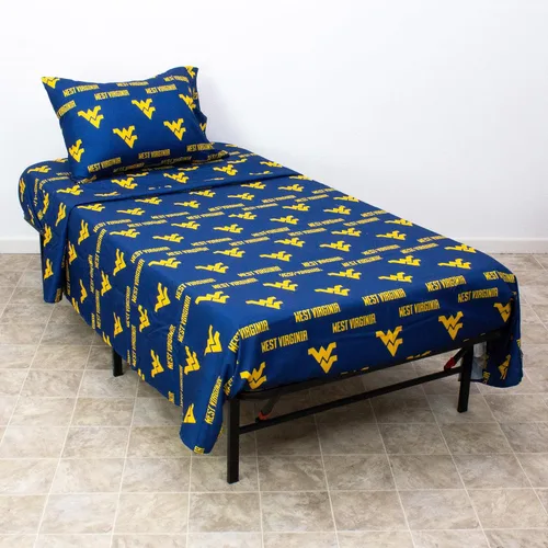 Vista 2 de College Covers Everything Comfy West Virginia Mountaineers - Juego de sábanas de 3 piezas, tamaño individual, fondo del color del equipo, 1 sábana