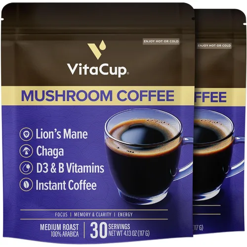 Vista 4 de VitaCup Gut Health Instant Coffee, Prebiotic Fiber Blend w/Inulin, Nutriose & Psyllium Husk, Digestive Support, Medium-Dark Roast, 100% Arabica