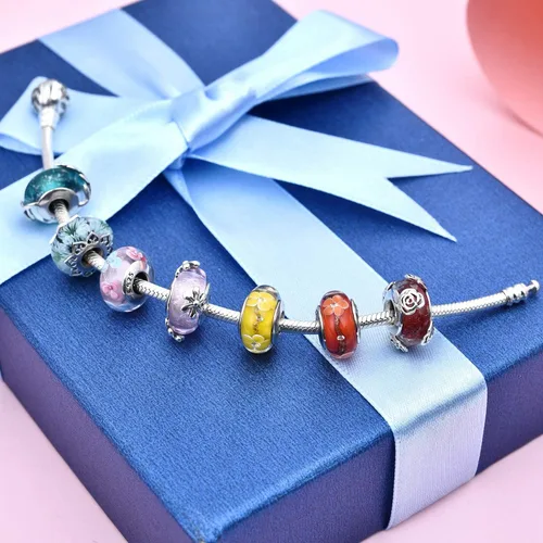 Vista 3 de JIAYIQI Abalorio de cristal de Murano compatible con pulseras Pandora plata de ley 925 cuentas de cristal para pulsera y collar
