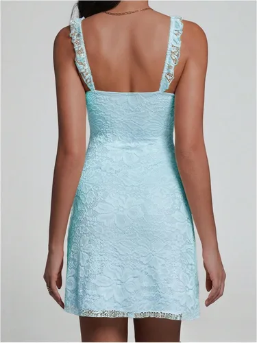 Vista 3 de Floerns Mini vestido de verano para mujer, con encaje floral, lindos Azul