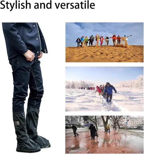 Vista 7 de Tachitali Fundas impermeables para botas de lluvia con reflector para hombre, ropa de lluvia reutilizables y plegables para botas de lluvia