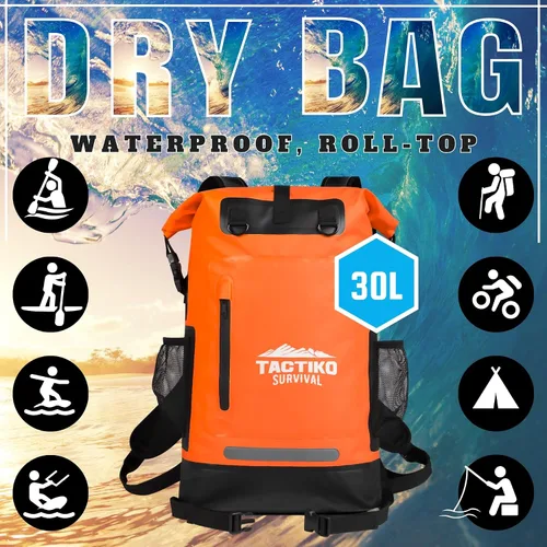 Vista 2 de TACTIKO Mochila resistente 100% impermeable, bolsas secas enrollables para kayak, senderismo, campamento, supervivencia