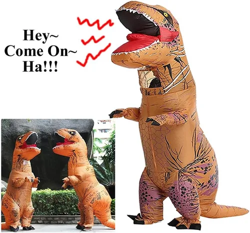 Vista 2 de Ekuuga T-Rex - Disfraz inflable de dinosaurio marrón, disfraz de Halloween, disfraz de cosplay