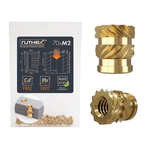 Vista 12 de Ruthex 1/4" Insertos Roscados Cortos - 20 Piezas RX-1/4“-20x6.4 Inserto de Ajuste Térmico de Latón para Partes de Plástico - Pulgadas Tuercas