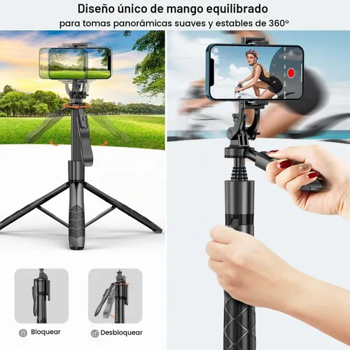 Vista 3 de Trípode de teléfono de 60 pulgadas y palo de selfie - Trípode para iPhone con control remoto, soporte extensible para teléfono celular