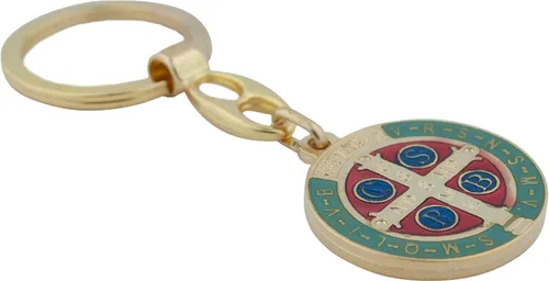 Vista 4 de VILLAGE GIFT IMPORTERS Llavero de San Benito Cinco hermosos diseños Hecho en Italia Tono dorado y azul