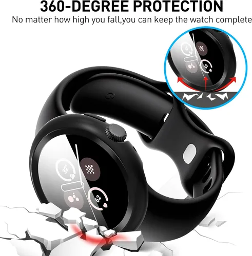 Vista 5 de Suoman Paquete de 3 fundas para Google Pixel Watch 3/2/1 de 1.614 pulgadas, [antiarañazos] protector de pantalla de vidrio templado 9H + cubierta