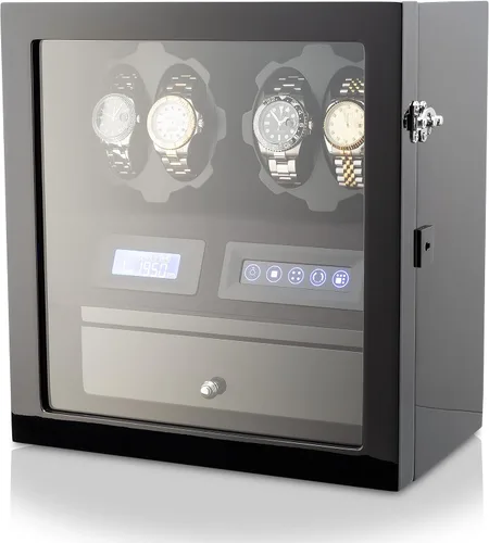 Vista 8 de 4 Watch Winder with 5 Watch Storage Space, LCD Display, Touch Control and Interior Light Negro + Negro