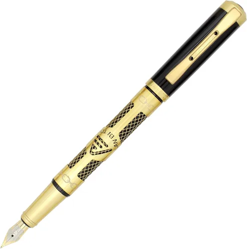 Vista 2 de Gullor Pluma estilográfica de metal con convertidor y caja de regalo, punta doblada, oro