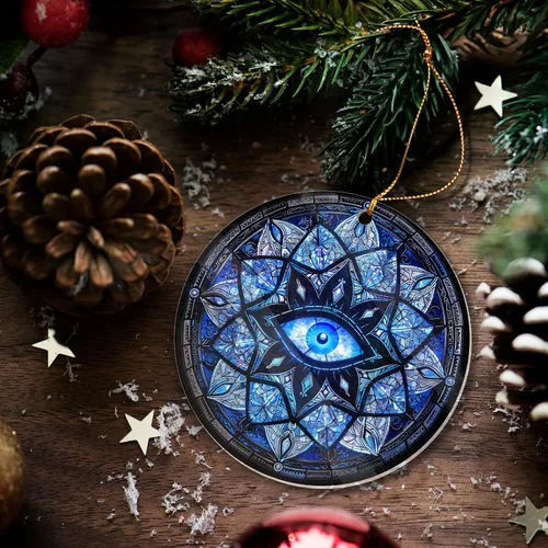 Vista 3 de Adorno de atrapasoles de cristal con diseño de mal de ojo, decoraciones de Navidad, adornos de Navidad para árbol, ideas de regalo de vacaciones