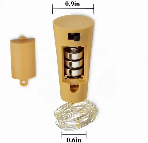 Vista 4 de Luces para botella de vino con corcho, paquete de 6 unidades, funciona con pilas, 15 luces LED en forma de corcho, alambre plateado, miniluces