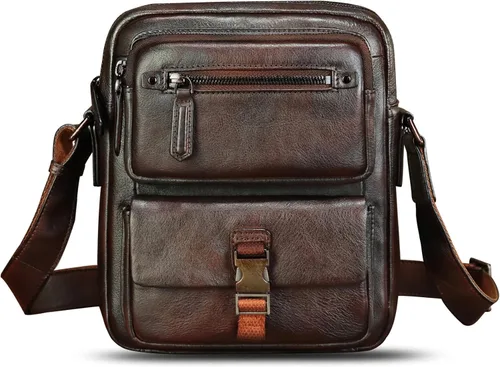 Vista 2 de IVTG Bolso de cuero genuino y bolso de mensajero para hombre, bolsos de hombro de cuero de moda, maletín cruzado con correa