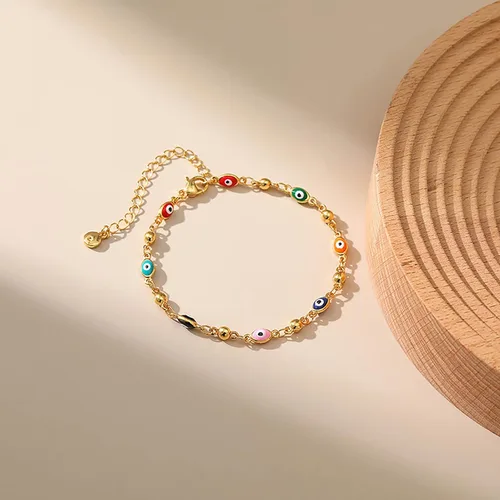 Vista 8 de Delicadas pulseras de oro para mujer, chapado en oro 18, ajustable, mal de ojo, mariposa, cuentas, perla, corazón, turquesa, hecha a mano para mujer