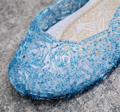 Vista 4 de Zapatos de gelatina para niñas, sandalias de cumpleaños de princesa Snow Queen para niñas pequeñas, sandalias azules con purpurina talla 9