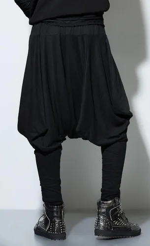 Vista 2 de ellazhu Pantalones harem para hombre cintura elástica pantalones de yoga pantalones holgados GYM22 Negro