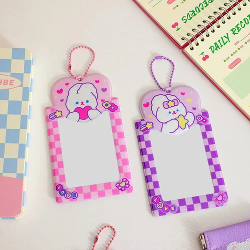 Vista 4 de Paquete de 4 soportes para tarjetas fotográficas de conejo Kpop Y2K, funda para fotos de dibujos animados, tarjeta de crédito, funda protectora