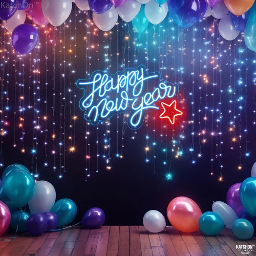 Vista 6 de KatchOn, Cartel LED Azul de Feliz Año Nuevo - 16x10 Pulgadas Cartel de Año Nuevo Neón Cartel Iluminado de Feliz Año Nuevo para Suministros