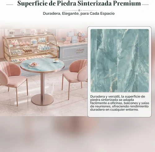 Vista 7 de Mesa de tulipán de 31.5 pulgadas, mesa de comedor redonda con mesa de Aqua Jade (oro rosa)