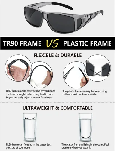 Vista 13 de Night Vision Driving Glasses for Men & Women - Polarized Anti Glare Fit Overs with Wrap-Around HD Yellow Lens