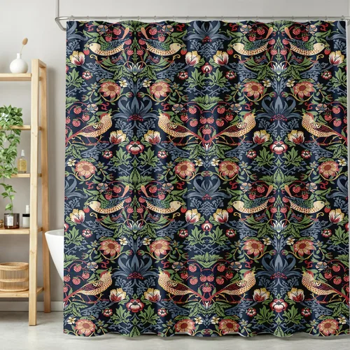 Vista 14 de Cortina de ducha con 12 ganchos para baño, 72 x 72 pulgadas, diseño floral bohemio con hojas tropicales retro y florales (bohemio floral-1)
