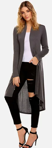 Vista 2 de Cárdigan de manga larga casual para mujer largo y abierto por delante ligero con dobladillo asimétrico drapeado tallas S3XL