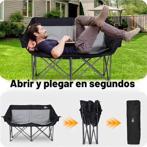 Vista 4 de Bolosy Silla de Camping para 2 Personas Silla de Camping Loveseat Silla de Camping Doble Plegable Extra Grande Silla de Camping Resistente Silla