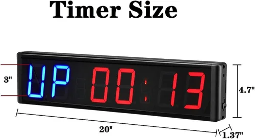 Vista 2 de Temporizador de gimnasio de 3 pulgadas, reloj de fitness para el hogar, Tabata, cuenta regresiva y superior con control remoto (azul rojo)