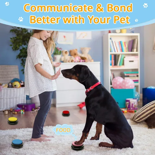 Vista 5 de Juego de 4 botones de comunicación para perros, botón de conversación para perros, sonido HD, botón de conversación de mascotas de los años 30