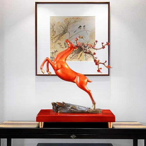 Vista 7 de Chinese feng shui statue sculpture Pure Copper Crafts Deer Statue Copper Deer Decoration Home Living Room Wine Cabinet Deer Ornament Housewarming