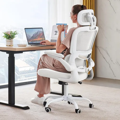 Vista 18 de TRALT - Silla de oficina ergonómica con soporte lumbar, color beige, 1