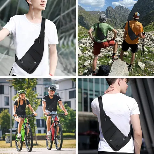 Vista 7 de Qidelong Bolso bandolera para hombres y mujeres, delgado bolso de bolsillo personal, mochila de hombro en el pecho, mochila casual, riñonera de viaje