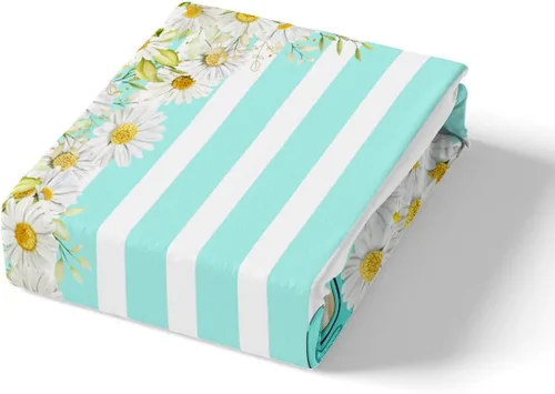 Vista 5 de Homewish Juego de sábanas con diseño de margaritas y flores para niños, juego de sábanas con diseño de rayas de color verde azulado para niños