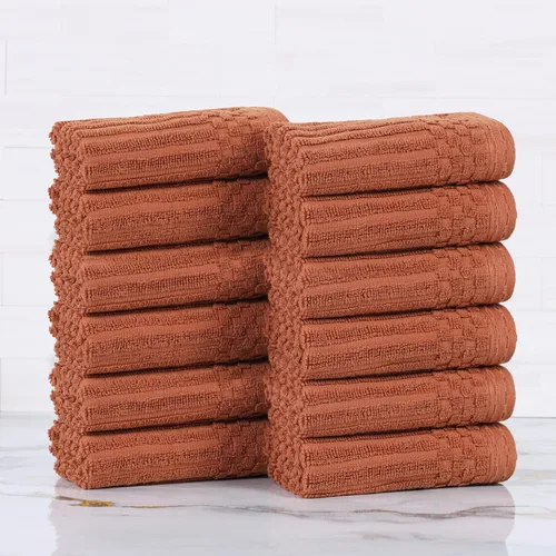 Vista 19 de Superior Juego de 6 toallas de algodón sólido y acanalado, toallas de cara de 13 x 13 pulgadas, toallas de mano de 16 x 28 pulgadas, toallas de baño