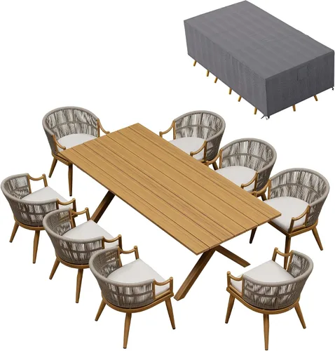 Vista 23 de PURPLE LEAF Juego de comedor de patio para 6 respaldos ergonómicos y cojín Champán